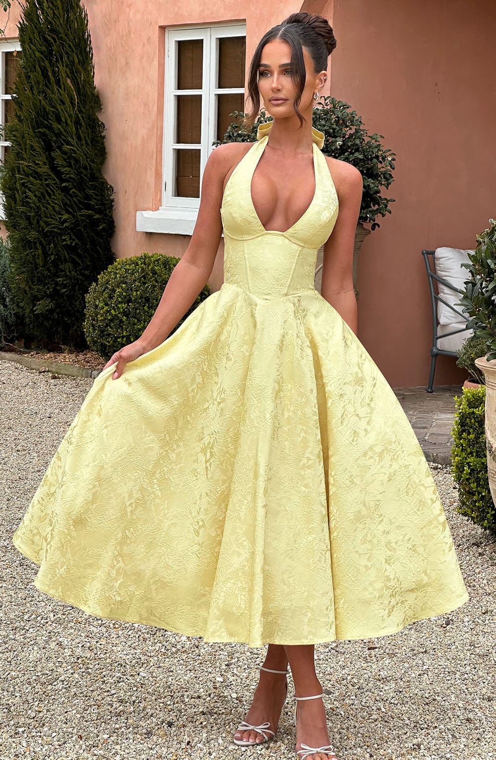 Women's Halter-Neck Midi Dress for Wedding Guests