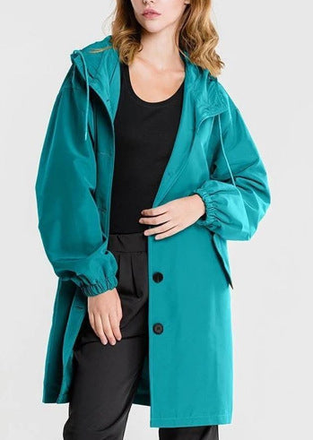 Women's Hooded Long Coat with Button Front