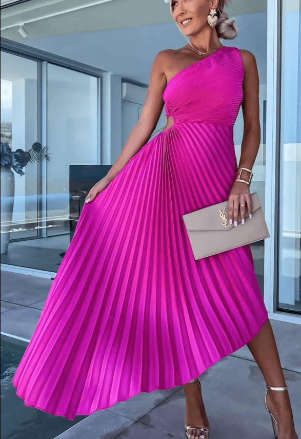 Women's One-Shoulder Pleated Maxi Bridesmaid Dress