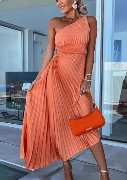 Women's One-Shoulder Pleated Maxi Bridesmaid Dress