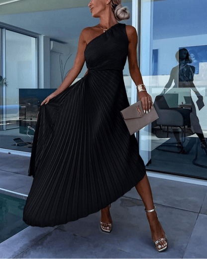 Women's One-Shoulder Pleated Maxi Bridesmaid Dress