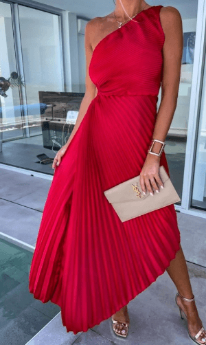 Women's One-Shoulder Pleated Maxi Bridesmaid Dress