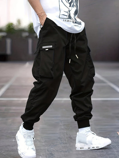 Men's Drawstring Cargo Joggers with Ribbed Cuffs