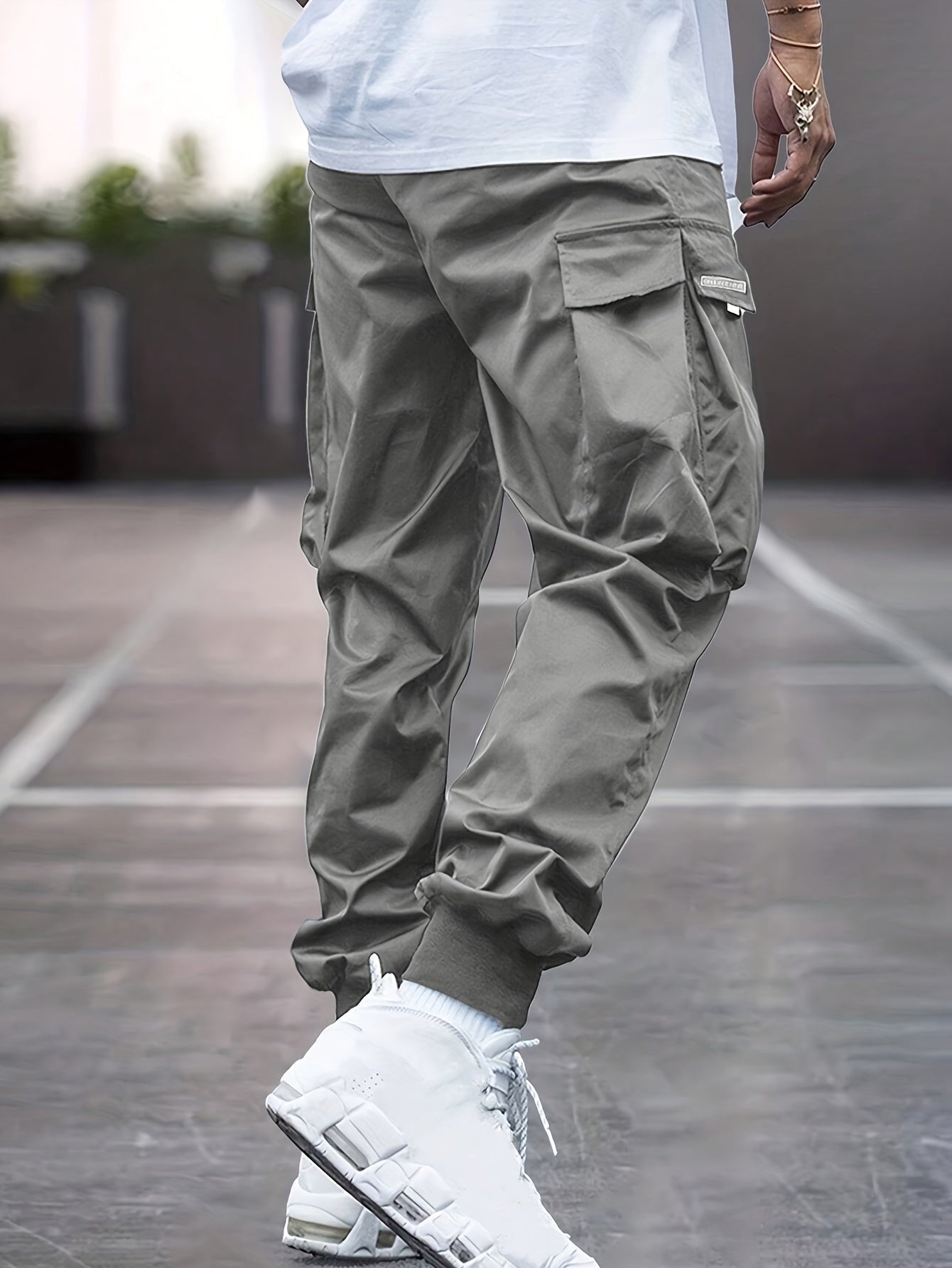 Men's Drawstring Cargo Joggers with Ribbed Cuffs