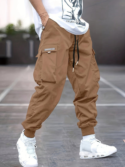 Men's Drawstring Cargo Joggers with Ribbed Cuffs