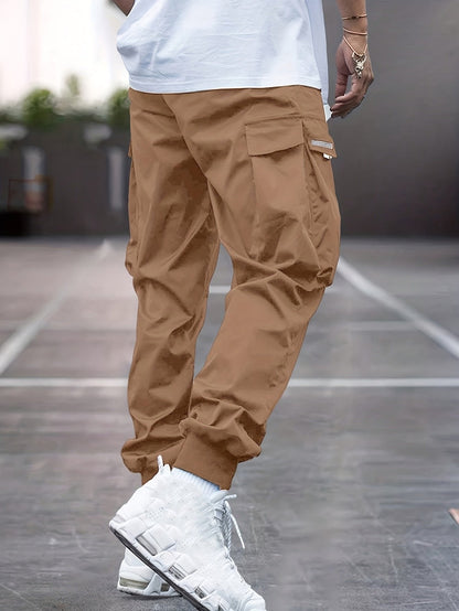 Men's Drawstring Cargo Joggers with Ribbed Cuffs