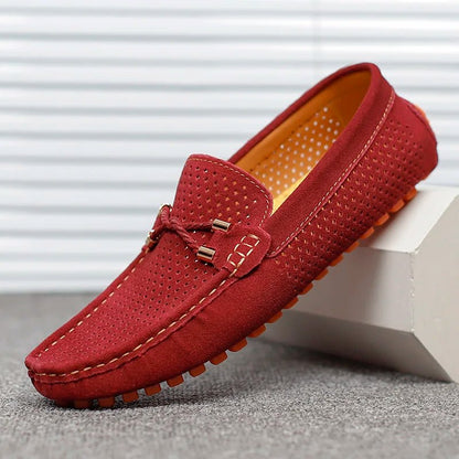 Men's Summer Perforated Suede Slip-On Loafers