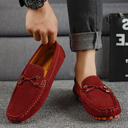 Men's Summer Perforated Suede Slip-On Loafers