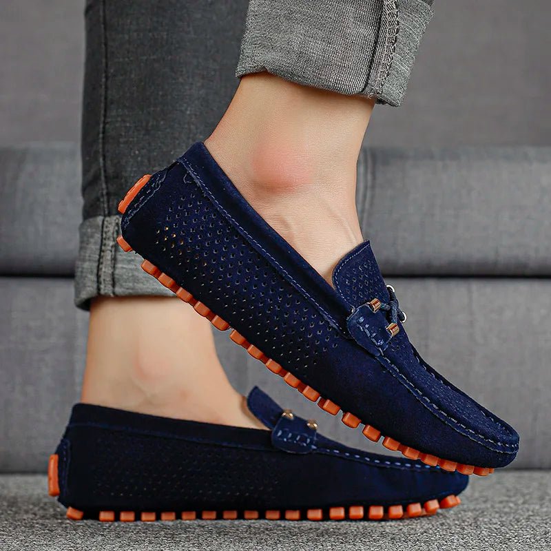 Men's Summer Perforated Suede Slip-On Loafers