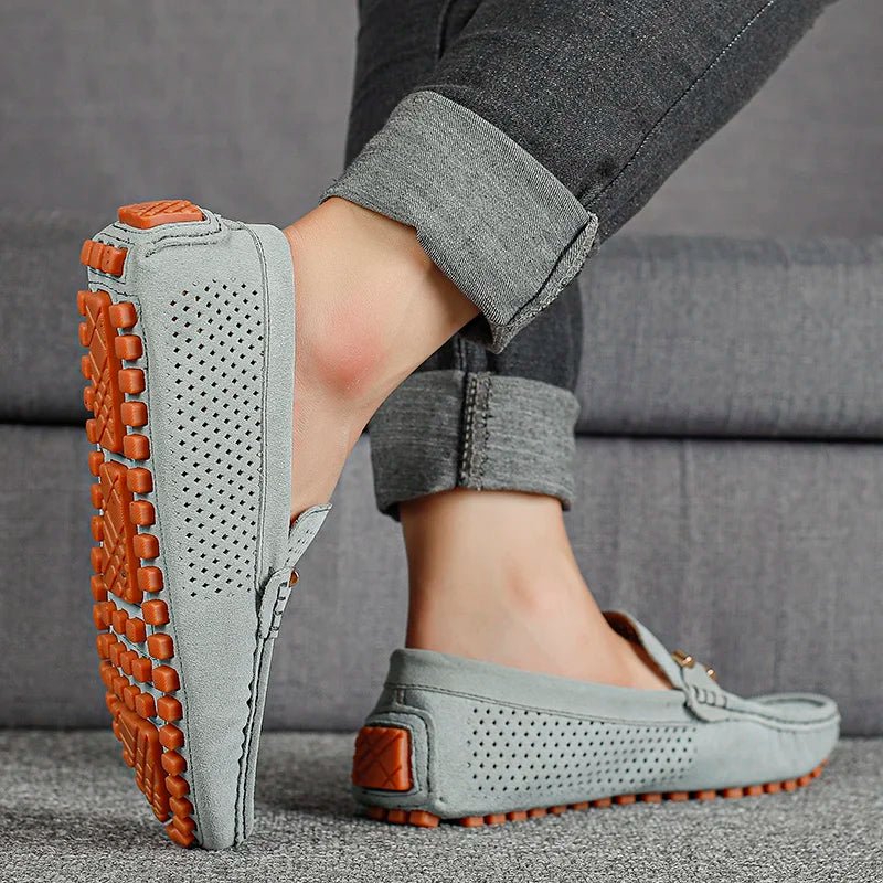 Men's Summer Perforated Suede Slip-On Loafers