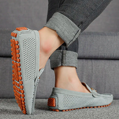 Men's Summer Perforated Suede Slip-On Loafers