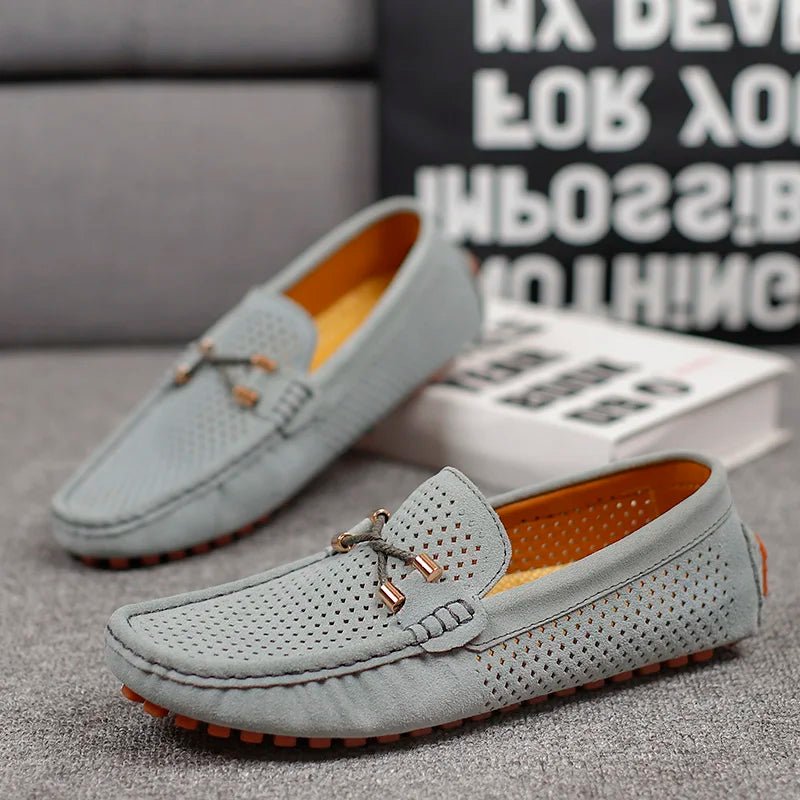 Men's Summer Perforated Suede Slip-On Loafers