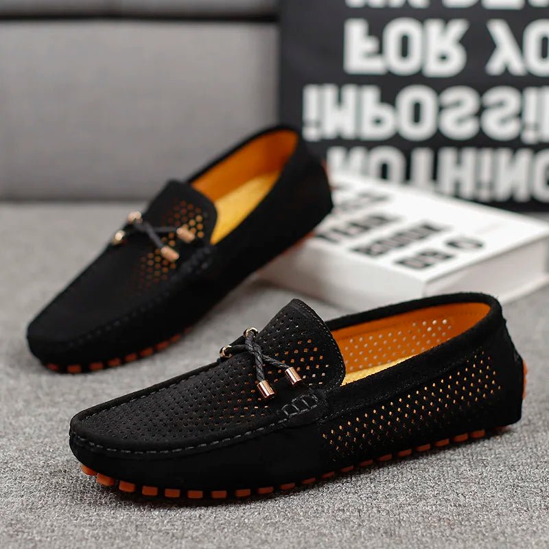 Men's Summer Perforated Suede Slip-On Loafers