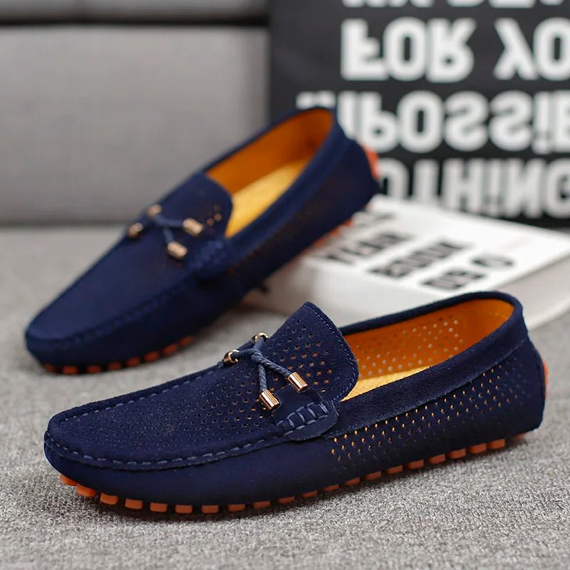 Men's Summer Perforated Suede Slip-On Loafers