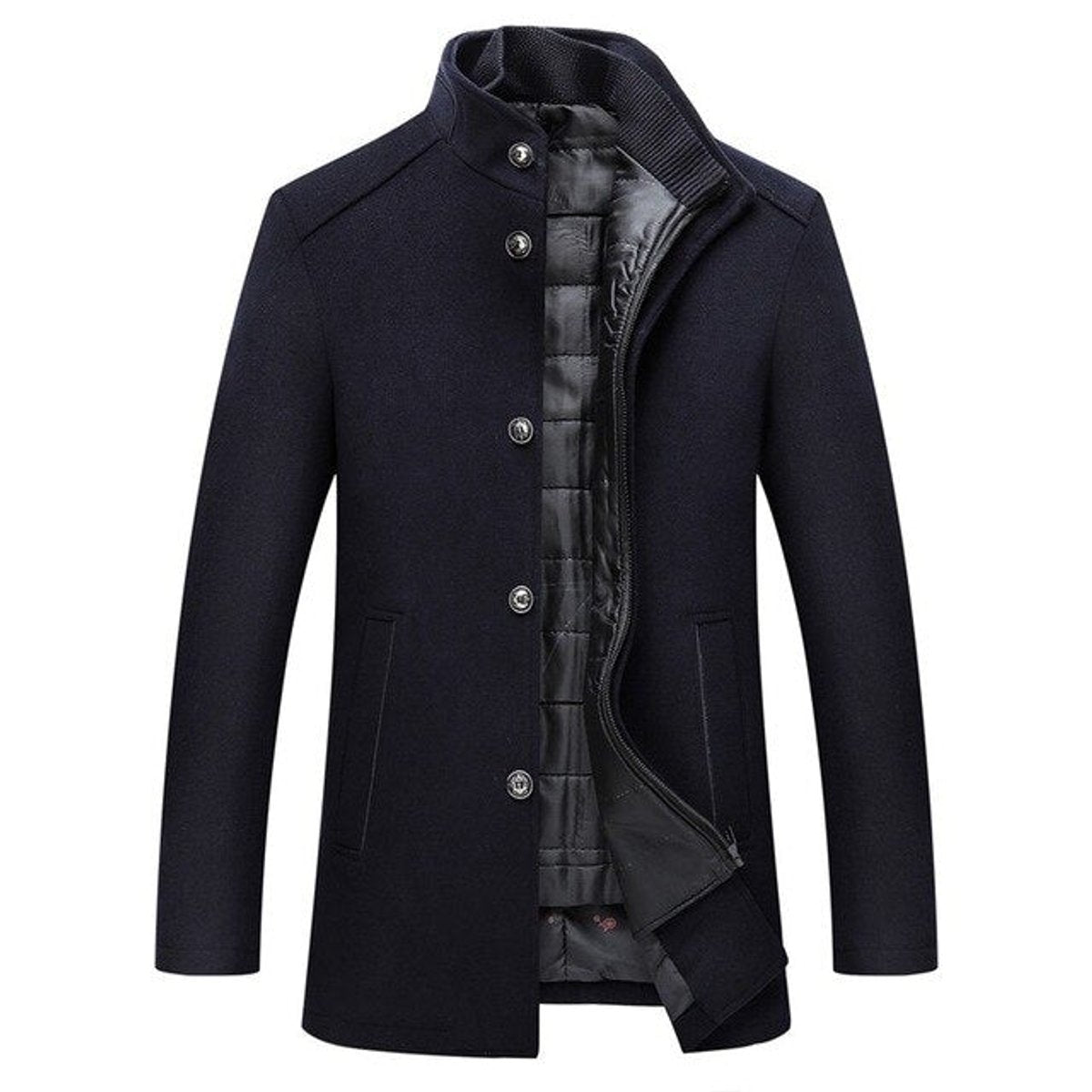 Men's Funnel Neck Quilted-Lined Wool Winter Coat
