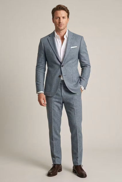 Men's Slim-Fit Two-Piece Formal Suit in Grey-Blue