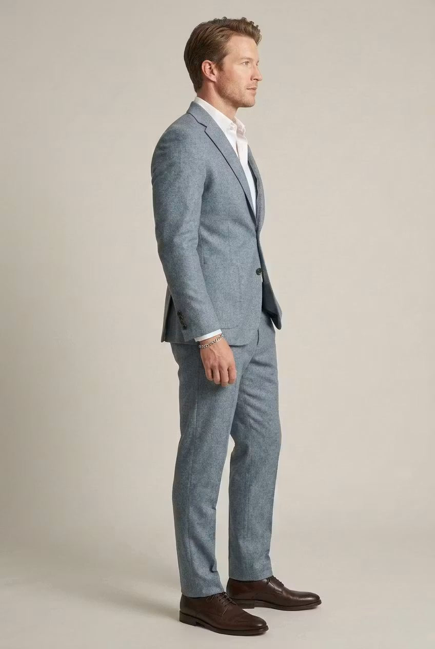 Men's Slim-Fit Two-Piece Formal Suit in Grey-Blue