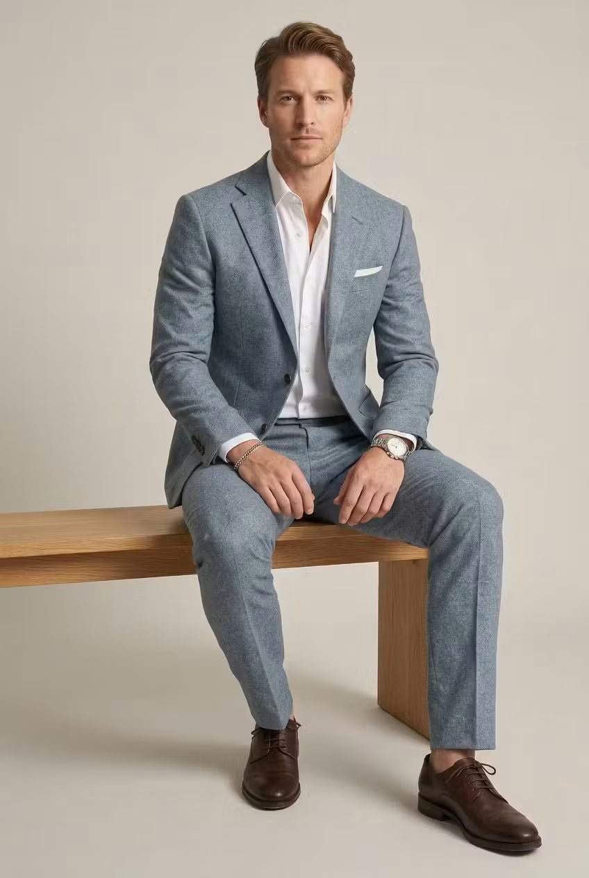 Men's Slim-Fit Two-Piece Formal Suit in Grey-Blue