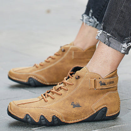 Men's Lace-Up Leather Casual Ankle Boots for Walking