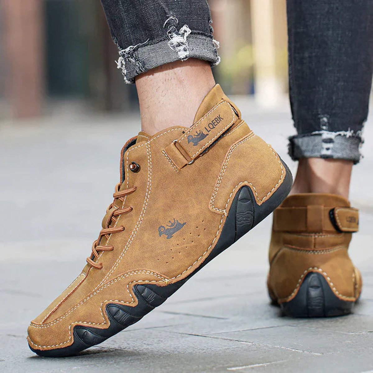 Men's Lace-Up Leather Casual Ankle Boots for Walking