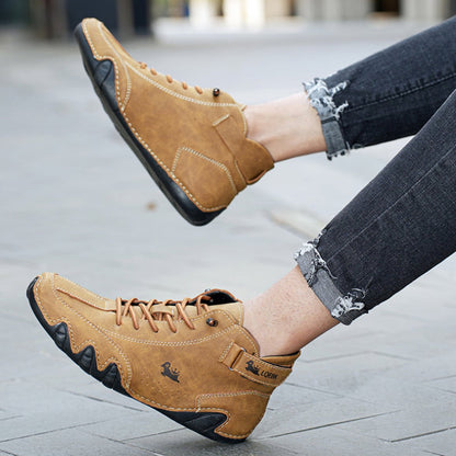 Men's Lace-Up Leather Casual Ankle Boots for Walking