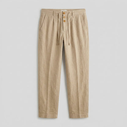 Men's Relaxed Linen Trousers with Elastic Drawstring Waist and Buttons