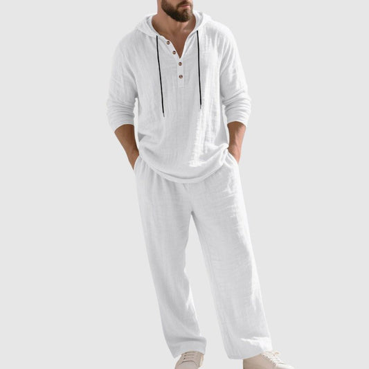 Men's Loose-Fitting Linen Hooded Two-Piece Set
