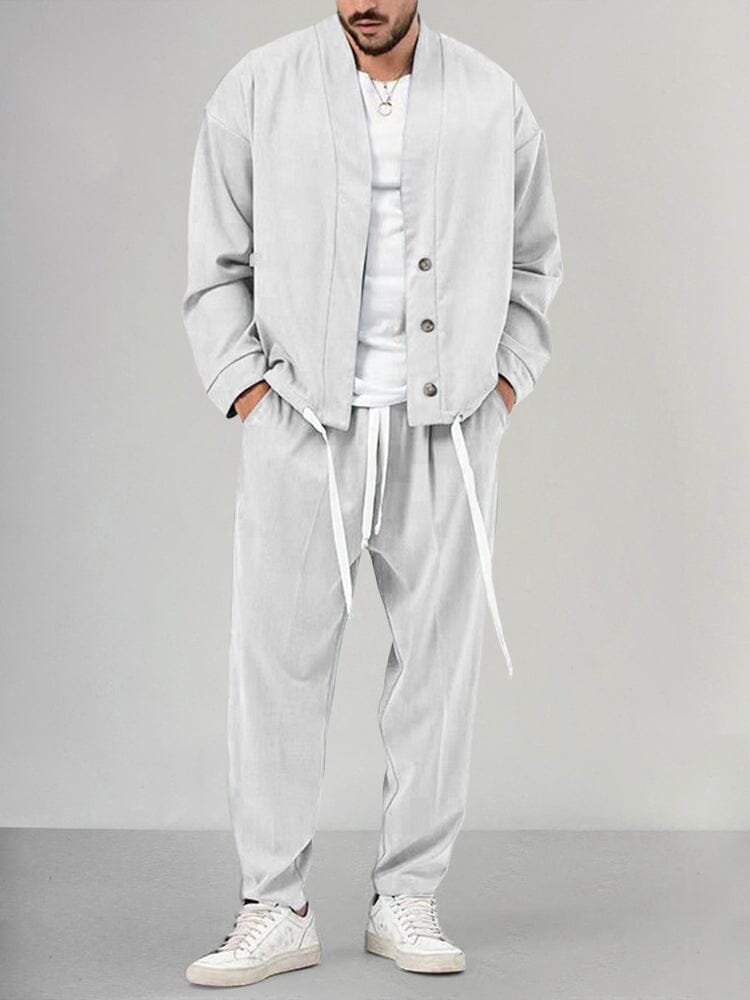 Men's Relaxed Two-Piece Set with Buttoned Overshirt and Trousers