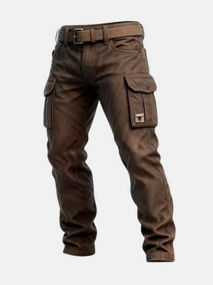 Men's Tapered Slim-Fit Cargo Trousers with Bull Patch