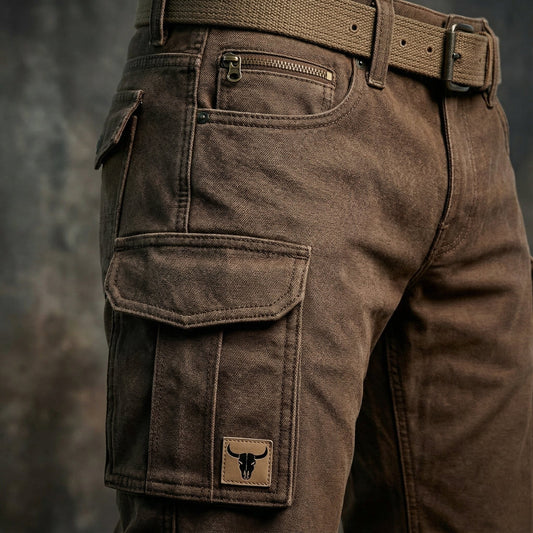 Men's Tapered Slim-Fit Cargo Trousers with Bull Patch