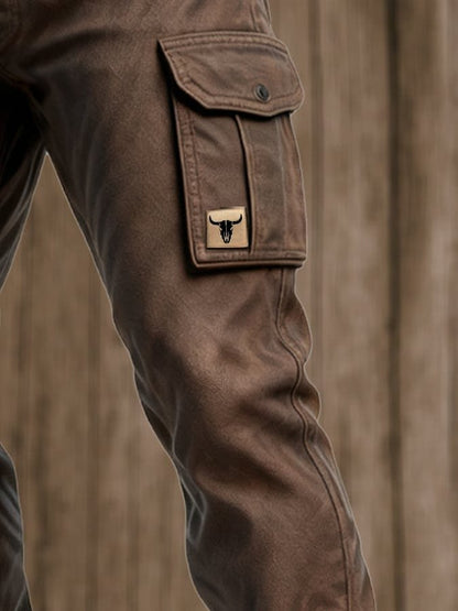 Men's Tapered Slim-Fit Cargo Trousers with Bull Patch