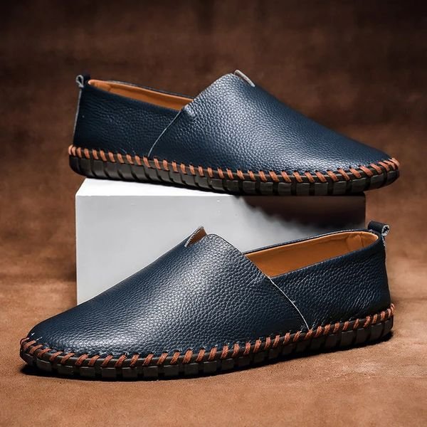 Men's Leather Whipstitch-Trimmed Slip-On Loafers