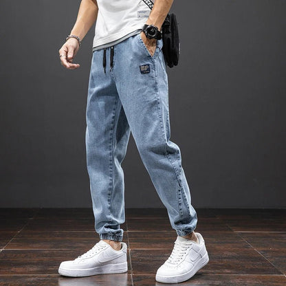 Men's Stretch Denim Jogger Pants with Drawstring Waist