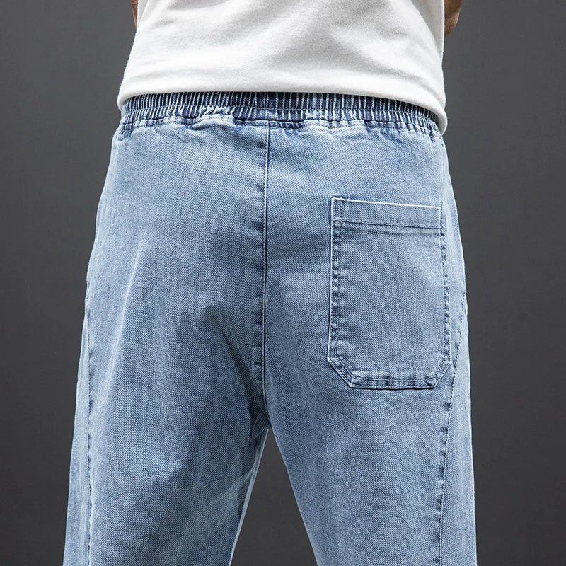Men's Stretch Denim Jogger Pants with Drawstring Waist