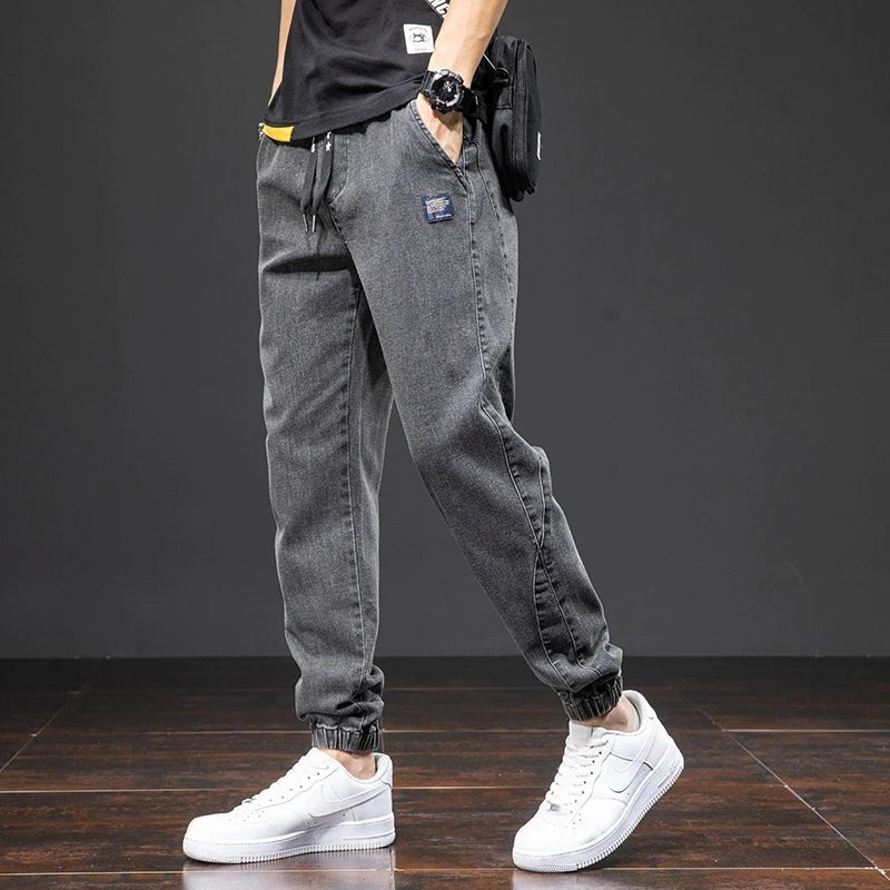 Men's Stretch Denim Jogger Pants with Drawstring Waist