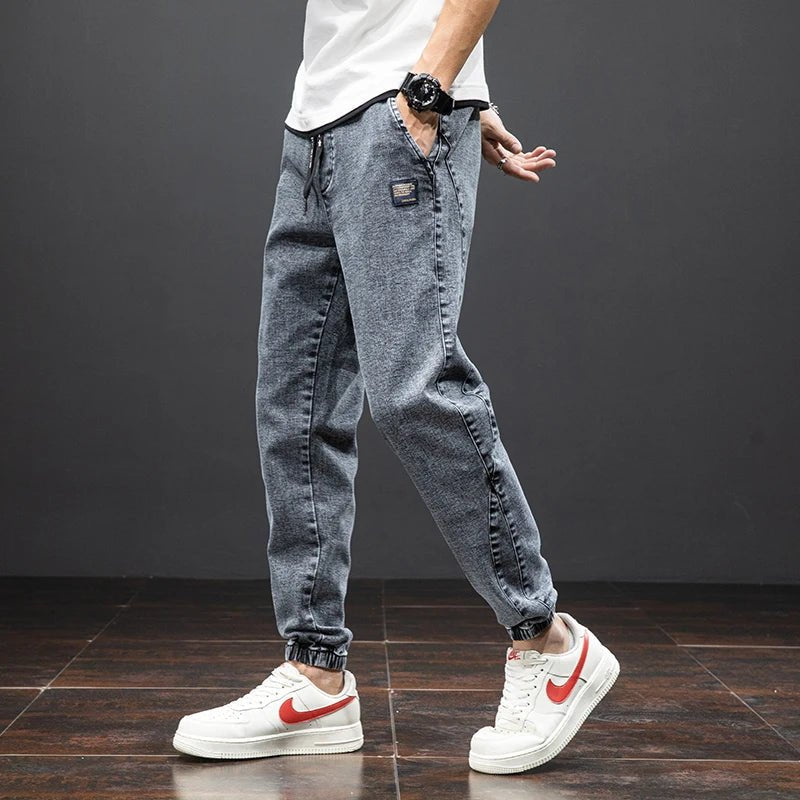 Men's Stretch Denim Jogger Pants with Drawstring Waist