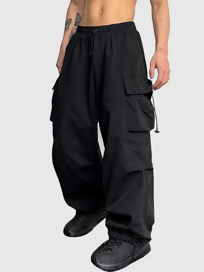 Men's Wide Cargo Trousers with Elastic Waist and Cinch Cuffs