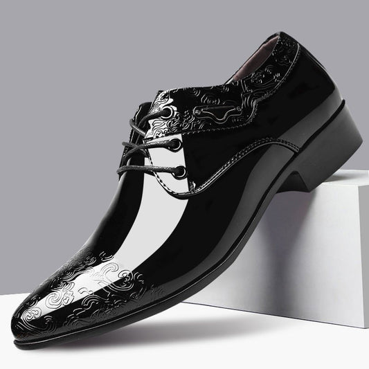 Men's Black Embossed Patent Leather Lace-Up Derby Shoes
