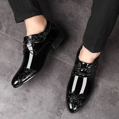 Men's Black Embossed Patent Leather Lace-Up Derby Shoes