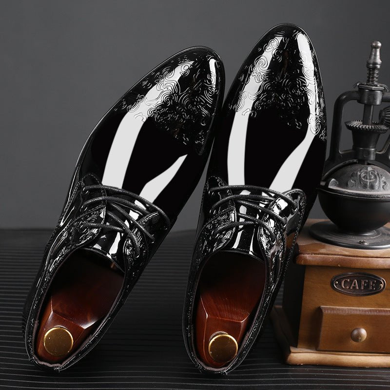 Men's Black Embossed Patent Leather Lace-Up Derby Shoes