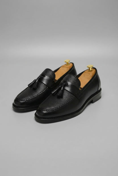 Men's Black Braided Slip-On Tassel Loafers