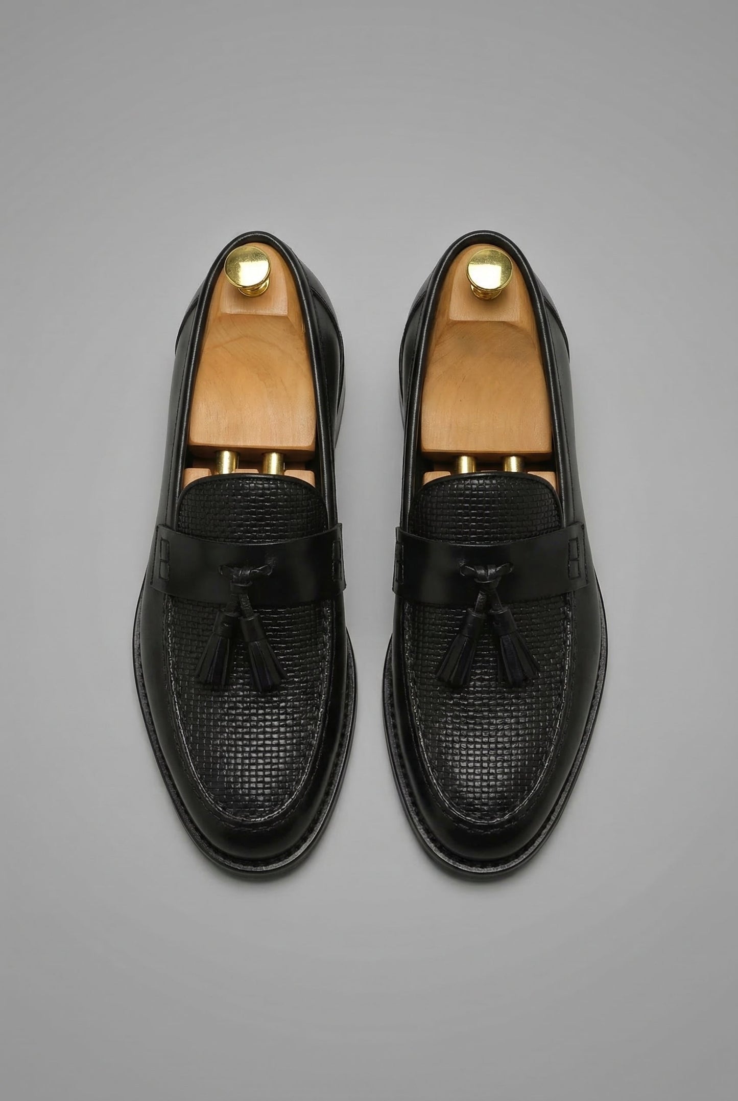 Men's Black Braided Slip-On Tassel Loafers