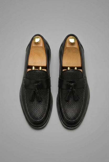 Men's Black Braided Slip-On Tassel Loafers