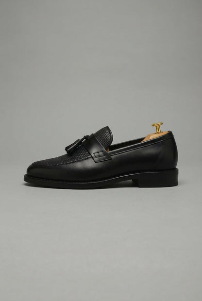 Men's Black Braided Slip-On Tassel Loafers