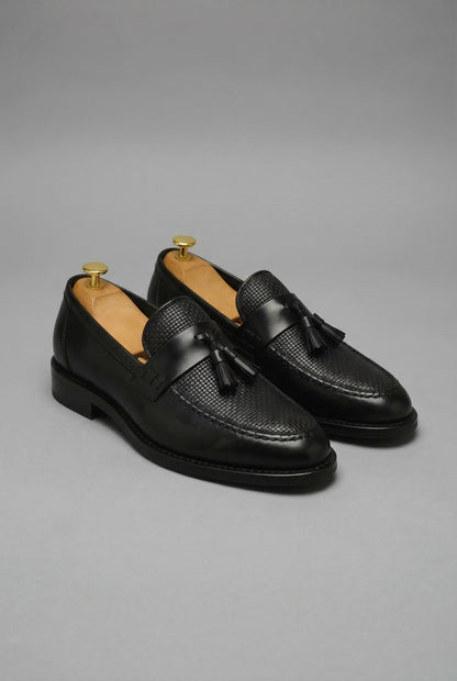 Men's Black Braided Slip-On Tassel Loafers
