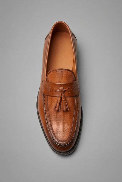Men's Black Braided Slip-On Tassel Loafers