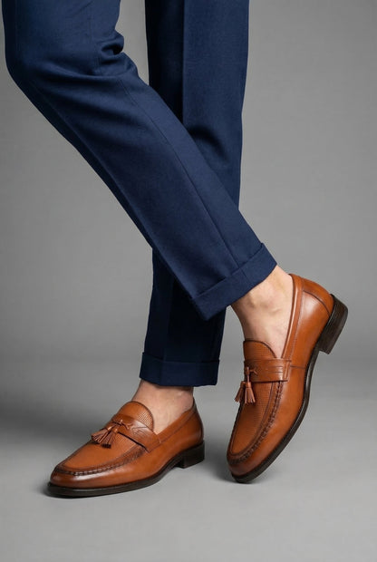 Men's Black Braided Slip-On Tassel Loafers