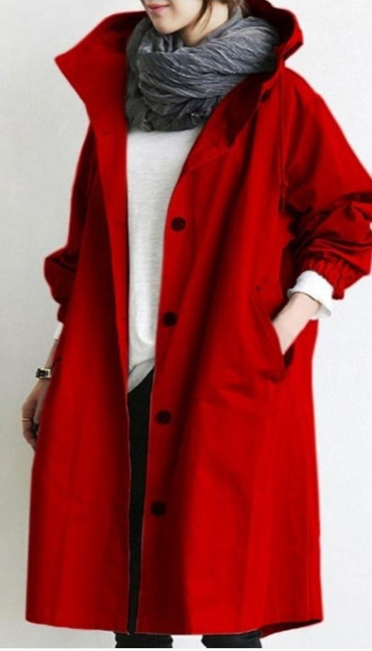 Women's Hooded Long Coat with Button Front