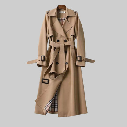 Women's Double-Breasted Long Belted Trench Coat