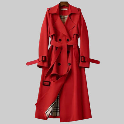 Women's Double-Breasted Long Belted Trench Coat
